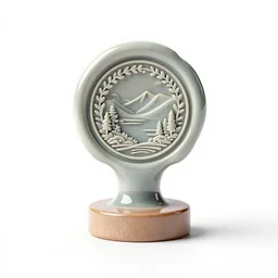 ceramic wax seal stamp, stylized 3d render, isolated on a pure white background, centered, entire object in frame, sharp focus, soft studio lighting