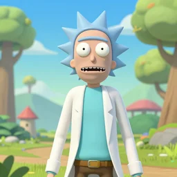 Rick and Morty, isometric 3d, ultra hd, character design by Pixar and Hayao Miyazaki, unreal 5, DAZ, hyperrealistic, octane render, cosplay, RPG portrait, dynamic lighting, intricate detail, summer vibrancy, cinematic