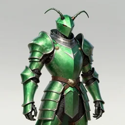 green manticore in plate armor, fantasy art