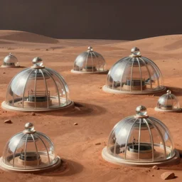 glass agriculture domes on the surface of Mars, Jessica Rossier color scheme, matte painting by Ruan Jia and Syd Mead, featured in artstation, sci-fi, octane render, cinematic, elegant, intricate, 8k, HDR