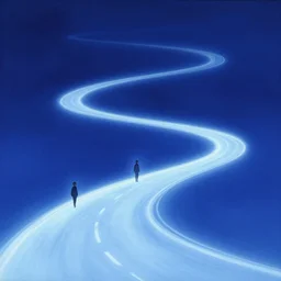 a wide glowing road winding through ethereal space, by noriyoshi, ohrai and carl gustav carus and delphin enjolras, blue mood