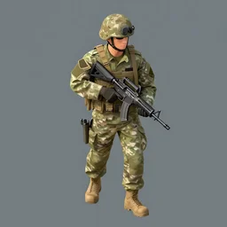 soldier in us military holding rifle isometric render hd