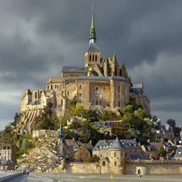 mont saint michel,digital painting,isometric,beautiful