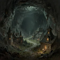 eerie underground city ghost town, concept art, digital painting, trending on artstation, deviantart, epic composition, extremely detailed, volumetric lighting, masterpiece, octane render