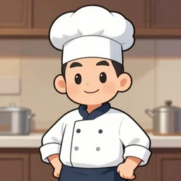 portrait of a cook smiling at the camera, cartoon, digital art, anime,