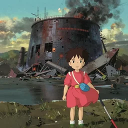 a very dull wide shot still from ponyo ( 2 0 0 8 ) of a nuclear accident. perfect art, grimdark, trending on pixiv fanbox, painted by studio ghibli