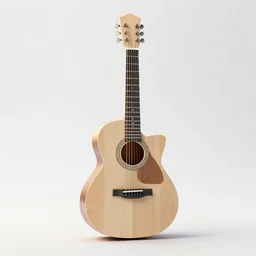 origami-style acoustic guitar, clean 3d render, octane render, isolated on a pure white background, centered, entire object in frame, sharp focus, soft studio lighting