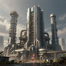 an epic render of a massive cyberpunk factory building, trending on artstation
