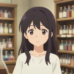 lomography, anime, portrait of a young woman in a alchemist's potion shop interior shopping, cute face by yoshitoshi abe, katsuhiro otomo, dynamic pose and perspective, dramatic lighting, detailed facial features, yoshinari yoh, takashi murakami
