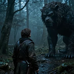 a scene of a hunter staring down a beast in the new netflix film adaptation'bloodborne'