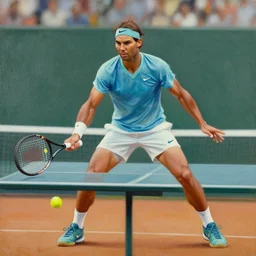 a photo of a painting of tennis player nadal on a table