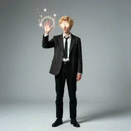 distant portrait of a very skinny book geek guy with blonde hair invoking magic by kodak film, magic circle glowing eyes, hyper realistic, full body portrait, full body character concept art, costume design, magic in the air, sparkles in the air