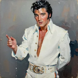 abstracted Elvis Presley painted in extremely thick, glistening impasto splatter paint, in muted colours, in the style of Frank Auerbach