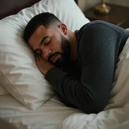 drake tucked in bed sleeping wistfully