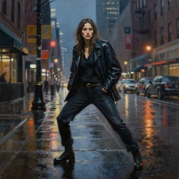 realism painting of a rainy night in the streets of chicago, oil on canvas, masterpiece, dramatic pose, beautiful lighting, sharp details, hyper - detailed, hd, hdr, 4 k, 8 k