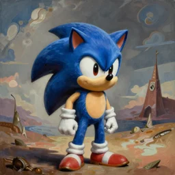 a distorted, surrealist painting of classic Sonic the Hedgehog in the style of Salvador Dali