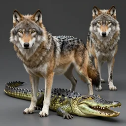 chimera made of a wolf and a crocodile, awarded on pixiv, trending on deviantart, professional photoshop utilizing real life photos