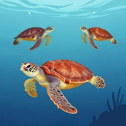 sea turtles swimming in the ocean, vector art, illustration