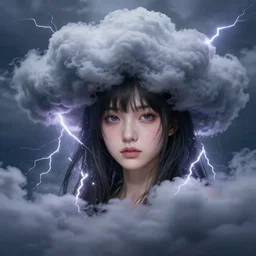 character concept art of an anime thunderstormy cloud goddess of lightning | | cute - fine - face, pretty face, realistic shaded perfect face, fine details by stanley artgerm lau, wlop, rossdraws, james jean, andrei riabovitchev, marc simonetti, and sakimichan, tranding on artstation