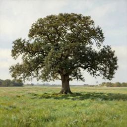 lone oak in a field by paul gavarni