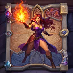 a sorceress casting a fire ball, Hearthstone official splash art, small waist, wide hips, busty, full body