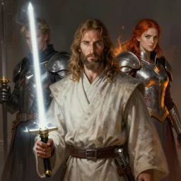 jedi jesus!! white saber, fire emblem, art by artgerm and greg rutkowski and magali villeneuve, portrait, d & d, fantasy, highly detailed, digital painting, trending on artstation, concept art, sharp focus, illustration