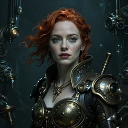 dark underwater steampunk portrait of emma stone, detailed background, hyper detailed, digital art, cinematic lighting, studio quality, smooth render, unreal engine 5, octane rendered, art style by klimt and nixeu and ian sprigger and wlop and krenz cushart.