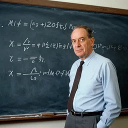 richard feynman standing in front of equations on a blackboard, 1960s,