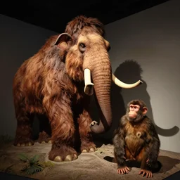 a wooly mammoth next to a monkey, madame tussauds