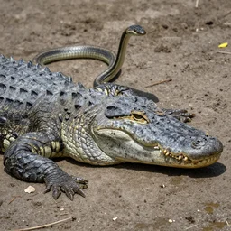 alligator fighting a snake