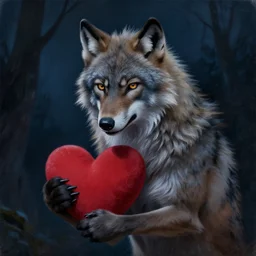 a realistic painting of a werewolf at night holding a loving heart, fantasy art, matte painting, highly detailed
