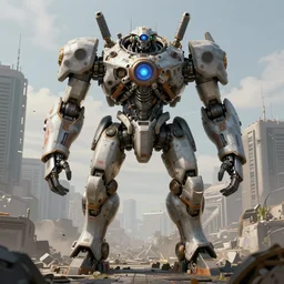 symmetrical dieselpunk warrior, giant juggernougt mecha with two legs, details and decals in the utopia city. sci - fi, by mandy jurgens, ernst haeckel, greg rutkowski, james jean