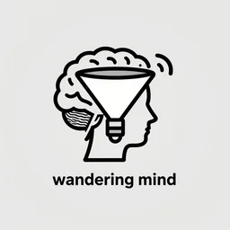 minimalist logo icon for a wandering mind, one person, brain funnel attention, retro psychology, victo ngai, kilian eng, lois van baarle, anton fadeev
