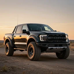a highly detailed photo of an armored black ford raptor in alberta at sundown, 4 k high - resolution photograph, ultra detail, hd photo