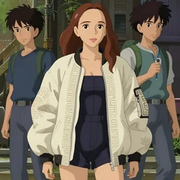 beautiful boyish natalie portman in majora's mask, wearing elegant oversized mayan bomber jacket with overalls and leotard, bulky poofy bomber jacket with subtle mayan patterns, aztec street fashion, gapmoe yandere grimdark, trending on pixiv fanbox, painted by greg rutkowski makoto shinkai takashi takeuchi studio ghibli, akihiko yoshida