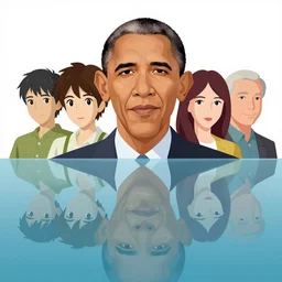 obama's face reflected in water, clean cel shaded vector art. shutterstock. behance hd by lois van baarle, artgerm, helen huang, by makoto shinkai and ilya kuvshinov, rossdraws, illustration