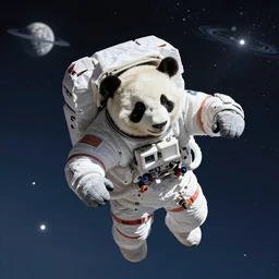 panda bear astronauts floating in outer space