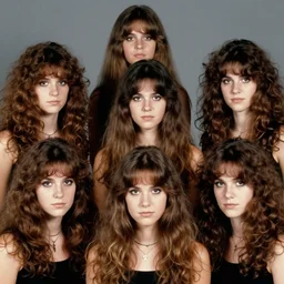Group of 19-year-old girls, permed hair, thick hair, heaviest metal band of 1970s, proto-metal, promo photo, band promo, 1971 16mm photograph