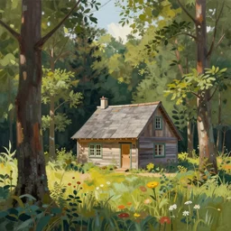 cottage in the forest, art by greg rutkwoskiweta