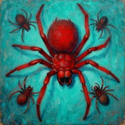 nightmare variation with spiders in turquoise and vermillon. painting by frank sedlacek, william blake