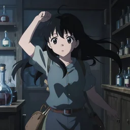 anime visual, portrait of a young female traveler in a alchemist's potion shop interior, cute face by yoh yoshinari, katsura masakazu, cinematic luts, cold studio lighting, dynamic pose, dynamic perspective, strong silhouette, anime cels, ilya kuvshinov, cel shaded, crisp and sharp, rounded eyes, moody