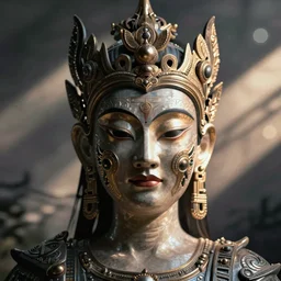 a beautiful cyborg made of ceremonial maske
