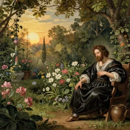 GigaChad, golden hour, in a garden, artstation, by J. C. Leyendecker and Peter Paul Rubens,