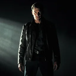 Movie poster of John Wayne, in the style of Greg Rutkowski and Ace Powell and Jean Giraud, extremely moody lighting, glowing light and shadow, atmospheric, shadowy, cinematic