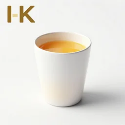 a white cup with orange juice in it, octane render, 4 k, uhd, white background, diffuse lighting