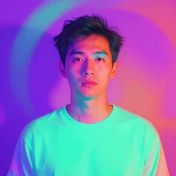 a datamoshed portrait of an unknown male, vibrant colors, psychedelic fever dream, AESTHETIC, Purple, Teal, Mint, Pink, Orange
