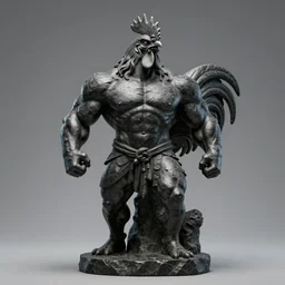 a portrait of monumental muscular rooster greek statue in shape of creative man, black rock statue material, studio light, hasselblad photo, 8 k resolution, octane render, character design, digital art
