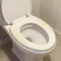 an image of a toilet seat in the bathroom, a rainbow colored outline, intricate, elegant, illustration, digital painting, 8 k, fine detail, artstation, art by greg rutkowski, jack kirby, albert aublet, frank herbert, and alphonse mucha