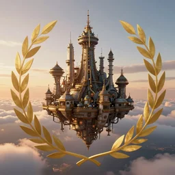 a steampunk city in the sky during sunset, photography