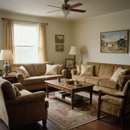 a typical American living room from the 1970s